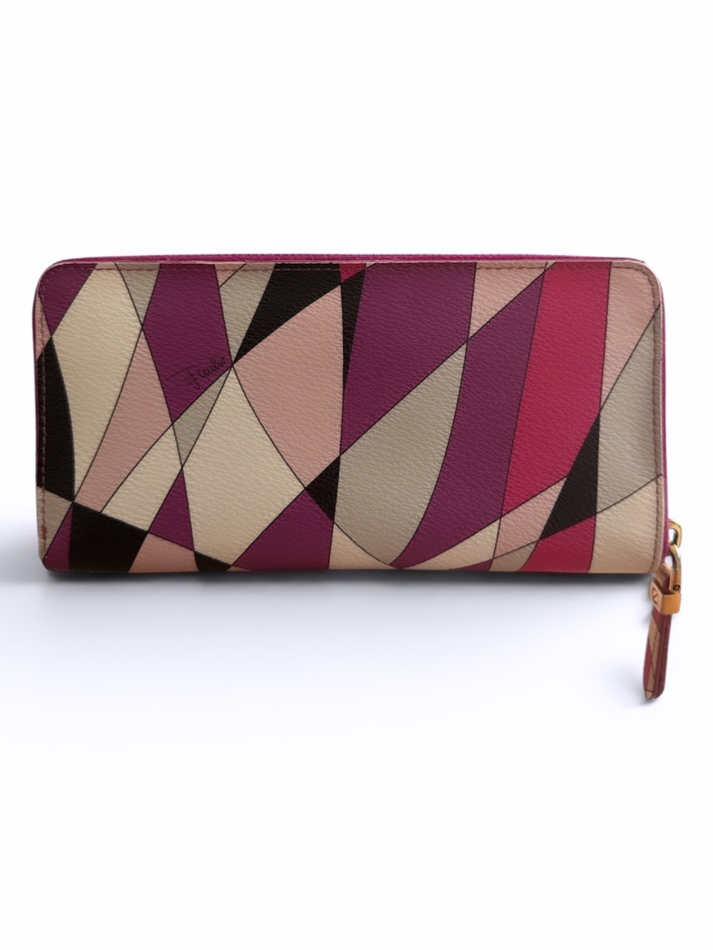 Emilio Pucci Leather Continental Long Zip Wallet Pink Purple Abstract